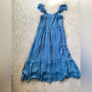 Chambray dress with flutter sleeves and silver accents